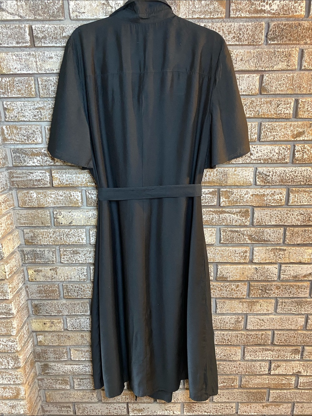 Saks Fifth Avenue Black Button-Front Midi Shirt Dress with Tie & Flutter Sleeve - Picture 5 of 11